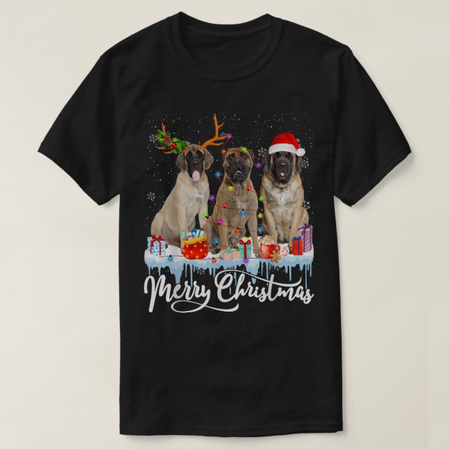 Merry Christmas English Mastiff Santa Light Reinde T-Shirt (Design Front)