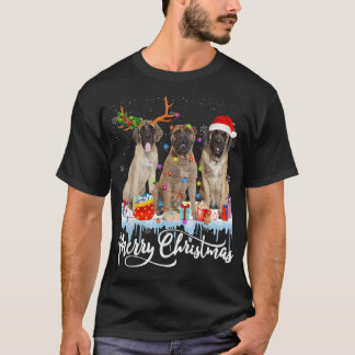 Merry Christmas English Mastiff Santa Light Reinde T-Shirt