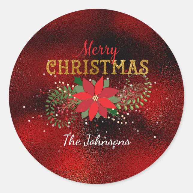 Merry Christmas English Red Wine Glass Classic Round Sticker (Front)