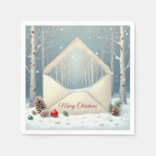 Merry Christmas Envelope With Birch Trees Napkin