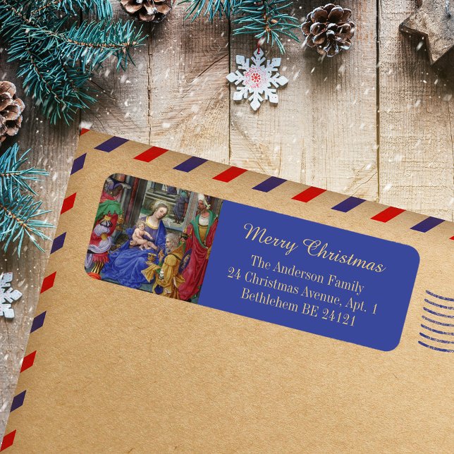 Merry Christmas Epiphany Magi Nativity Renaissance Return Address Label (Merry Christmas Epiphany Three Magi Kings Day Nativity Scene Renaissance Return Address Label)