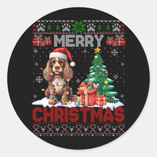 Merry Christmas Er Spaniel Dog Lovers Ugly Xmas Sw Classic Round Sticker