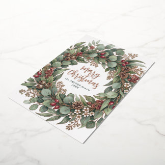 Merry Christmas Eucalyptus Botanical Christmas Foil Holiday Card