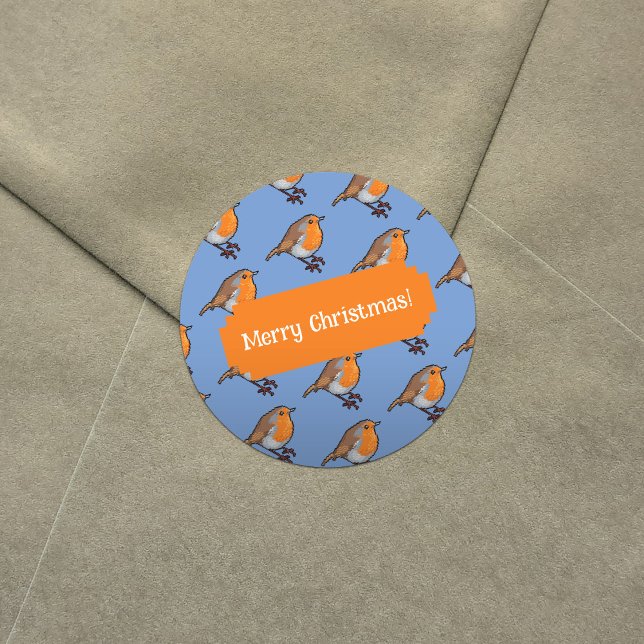 Merry Christmas! European Robin Red Breast Pattern Classic Round Sticker (Creator Uploaded)