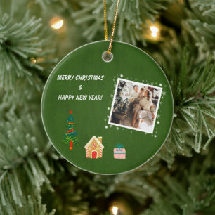 Merry Christmas Evergreen Family Photo Ceramic Ornament