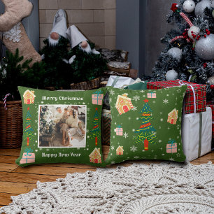 Merry Christmas Evergreen Family Photo Cushion