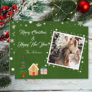 Merry Christmas Evergreen Family Photo Holiday Card