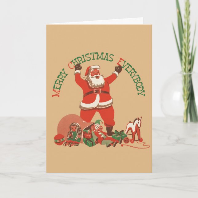 Merry Christmas Everybody! Vintage Santa Claus Holiday Card (Front)