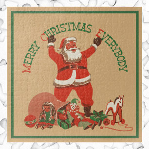Merry Christmas Everybody! Vintage Santa Claus Jigsaw Puzzle