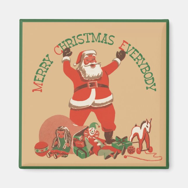Merry Christmas Everybody! Vintage Santa Claus Magnet (Front)