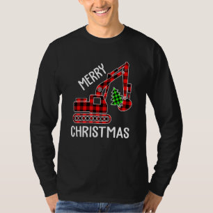 Merry Christmas Excavator Red Plaid Pajama Xmas K T-Shirt