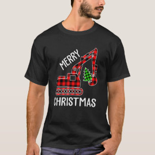 Merry Christmas Excavator Red Plaid  Pajama Xmas K T-Shirt