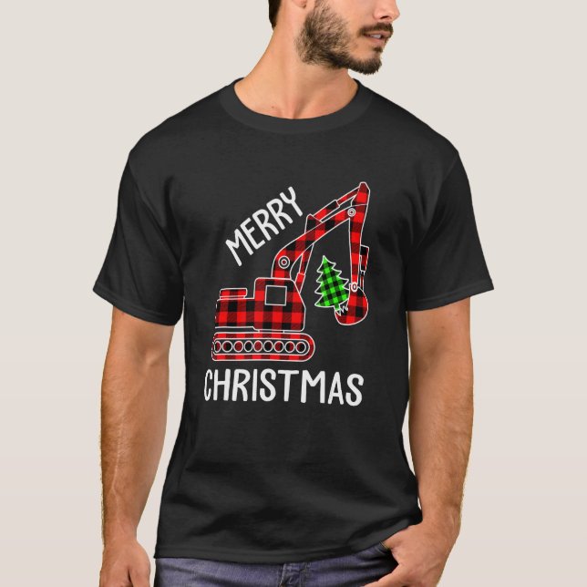 Merry Christmas Excavator Red Plaid  Pajama Xmas K T-Shirt (Front)