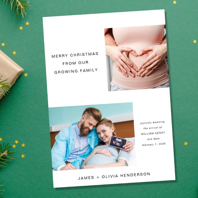 Merry Christmas Expecting Growing Family Photo Holiday Card (A beautiful & unique way to introduce family and friends to your growing family this holiday season)