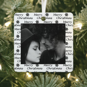 Merry Christmas Fa La La La Black Photo Metal Tree Decoration
