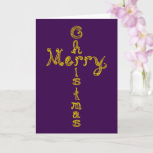 Merry Christmas Fabric Font Gold Cross Card