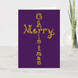 Merry Christmas Fabric Font Gold Cross Holiday Card