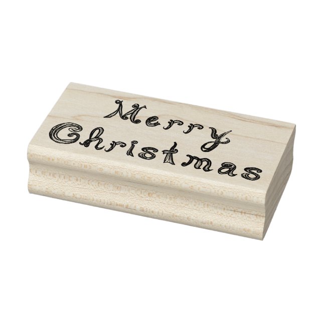 Merry Christmas Fabric Font Letters Line Art Rubber Stamp (Stamp)