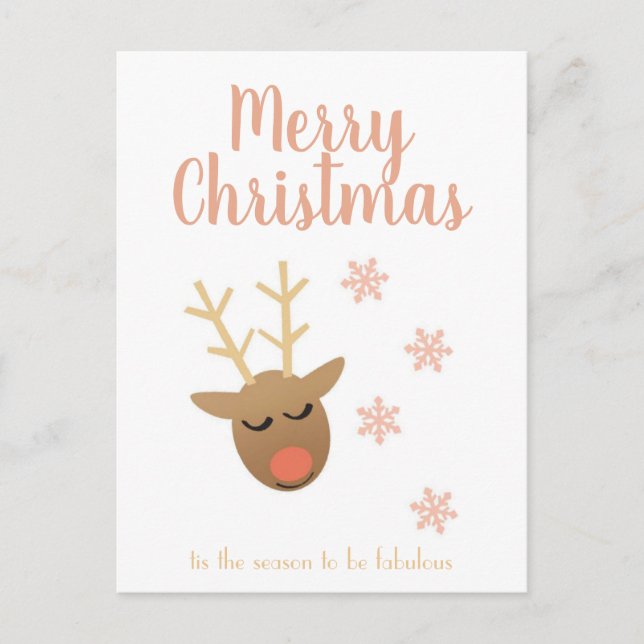 Merry Christmas Fabulous Reindeer Snowflakes Pink Postcard (Front)