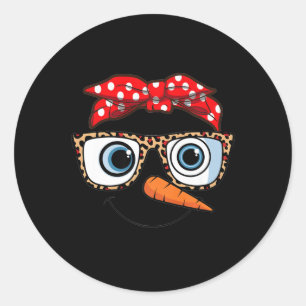 Merry Christmas Face Snowman Christmas Leopard Pri Classic Round Sticker