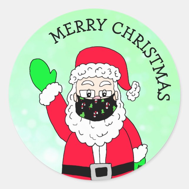 Merry Christmas Facemasked Santa Claus Classic Round Sticker (Front)