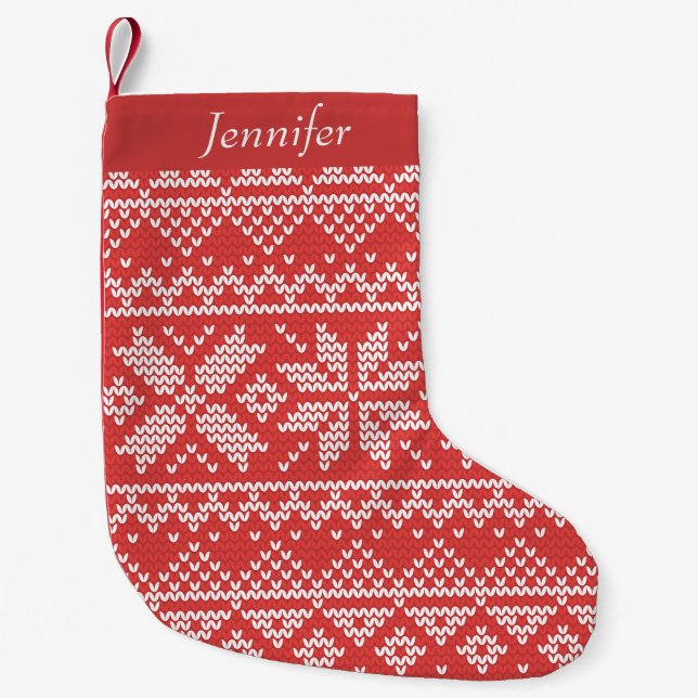 Merry Christmas Fair Isle Red & White Small Christmas Stocking (Front)