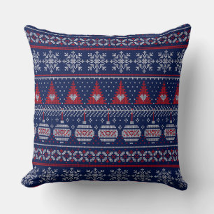 Merry Christmas Fairisle Knitting Pattern Red Blue Cushion