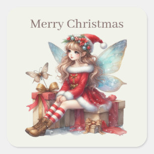 Merry Christmas fairy Holiday Square Sticker