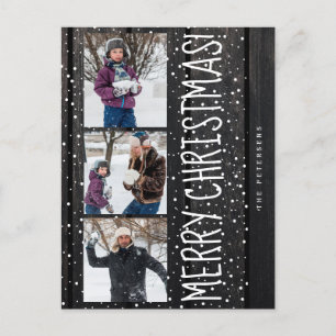 Merry Christmas family 3 photo collage rustic Holiday Postcard