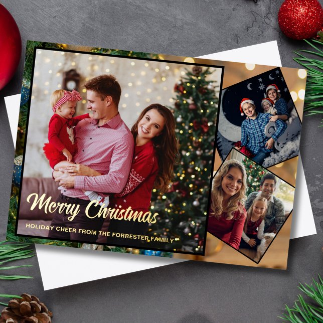  Merry Christmas family 3 Photo   Foil Holiday Card (Creator Uploaded)