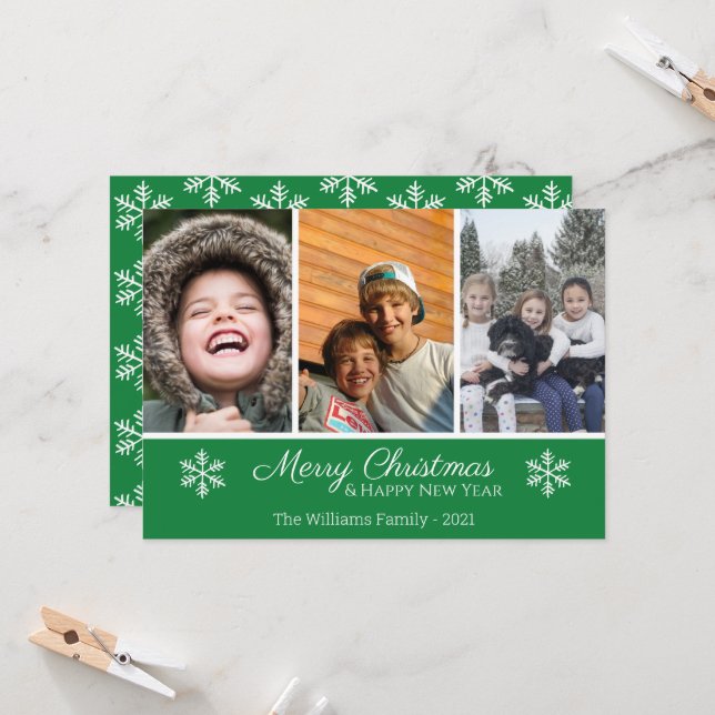 Merry Christmas Family 3 Photo Snowflake  (Front/Back In Situ)