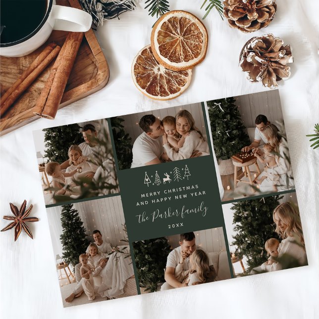 Merry Christmas Family 6 Photo Collage Holiday Card (Creator Uploaded)