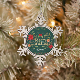 Merry Christmas Family and First Snowflake Pewter Christmas Ornament