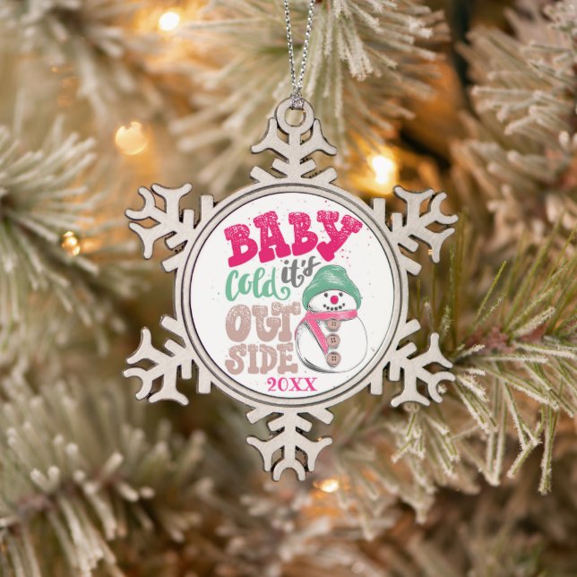 Merry Christmas Family and First Snowflake Pewter Christmas Ornament (Tree)