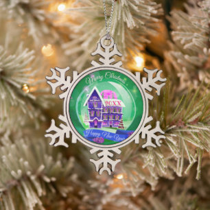 Merry Christmas Family and First Snowflake Pewter Christmas Ornament
