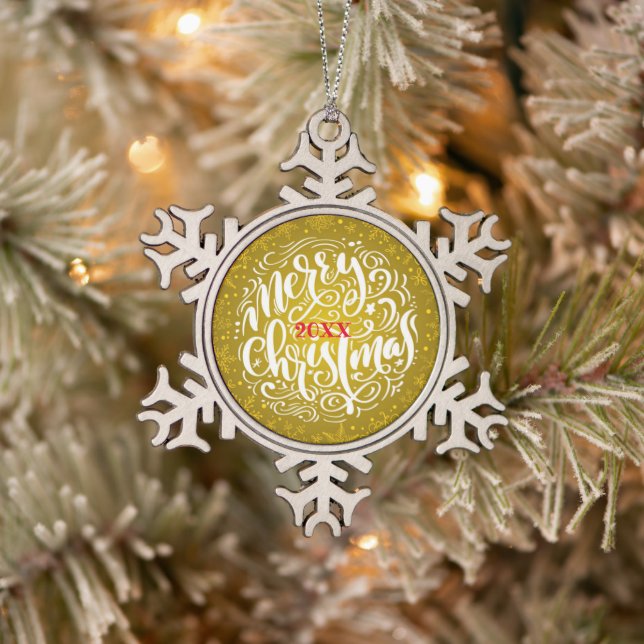 Merry Christmas Family and First Snowflake Pewter Christmas Ornament (Tree)