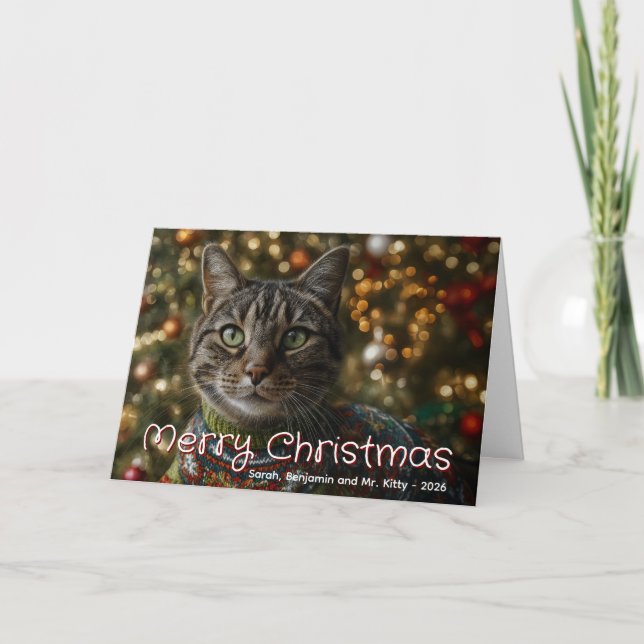 Merry Christmas Family Cat Photo Holiday Card (Front)