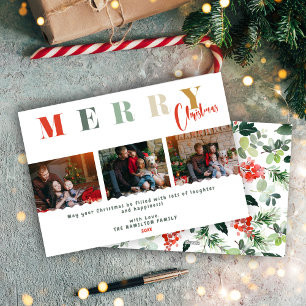 Merry Christmas Family Collage Colourful Typograph Holiday Card