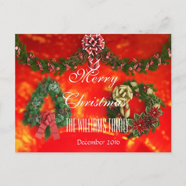 Merry Christmas Family December 2016 Wreath Red Holiday Postcard (Front)