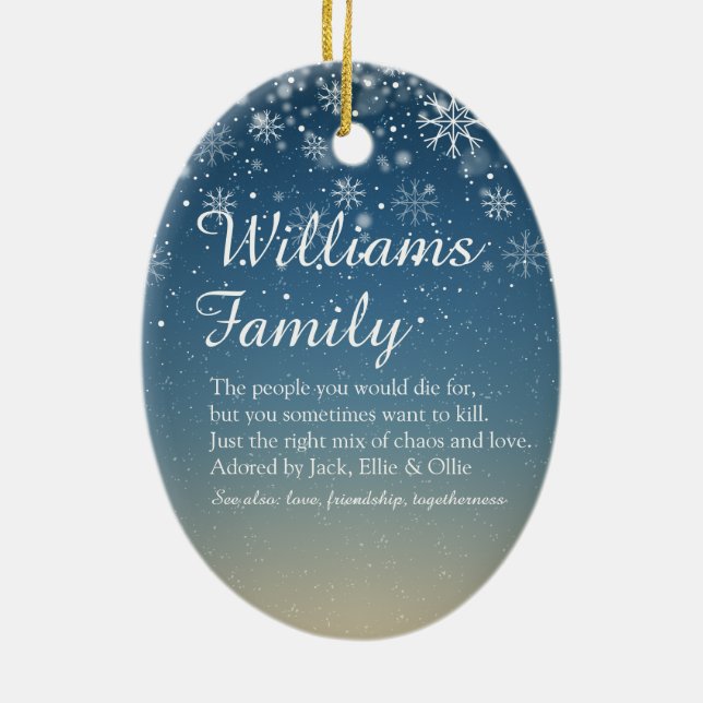 Merry Christmas Family Definition Holiday Ceramic Ornament (Back)