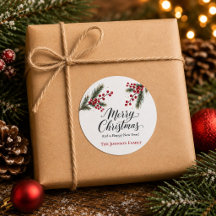 Merry Christmas Family Gift Stickers Holly Berry