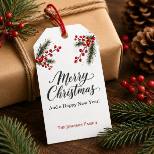 Merry Christmas Family Gift Tags Holly Berry