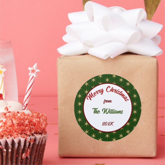 Merry Christmas Family Golden stars Classic Round Sticker (Party)