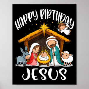 Merry Christmas Family Kid Nativity Happy Birthday Poster