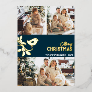Merry Christmas Family Multi-Photo Gold Foil Holiday Card