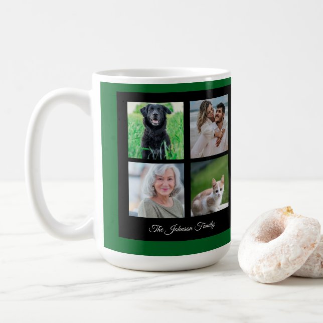 Merry  Christmas Family Name and Photo collage  Coffee Mug (With Donut)