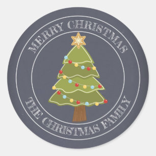 Merry Christmas Family Name Christmas Tree Classic Round Sticker