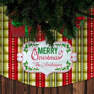 Merry Christmas Family Name Elegant Pattern Brushed Polyester Tree Skirt