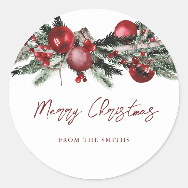 Merry Christmas Family Name Gift Present  Classic Round Sticker (Front)