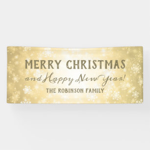 Merry Christmas Family Name Gold Winter Wonder Banner